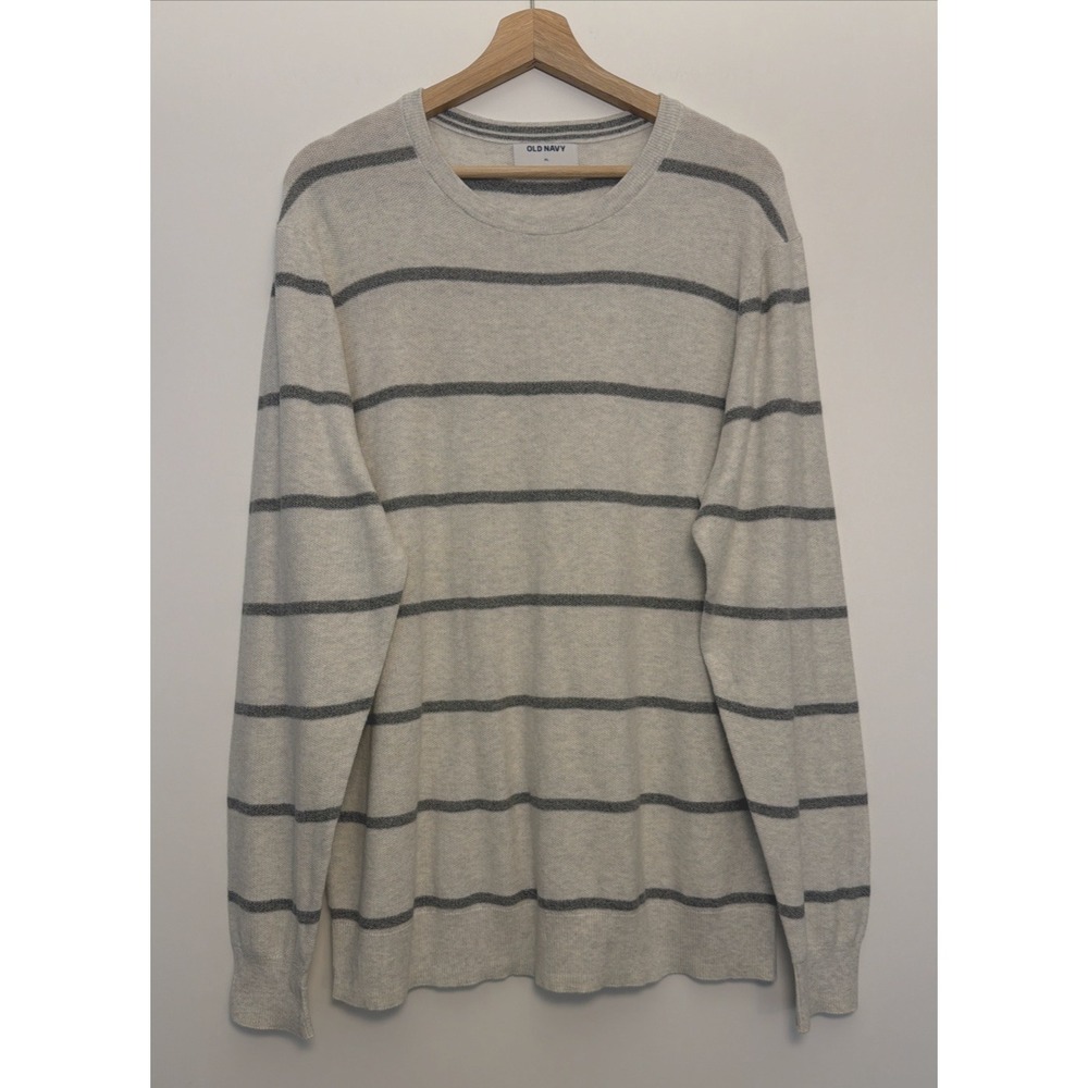 Old Navy Men's Crewneck Striped Gray Pullover Sweater XL‎ Coastal Preppy Beach